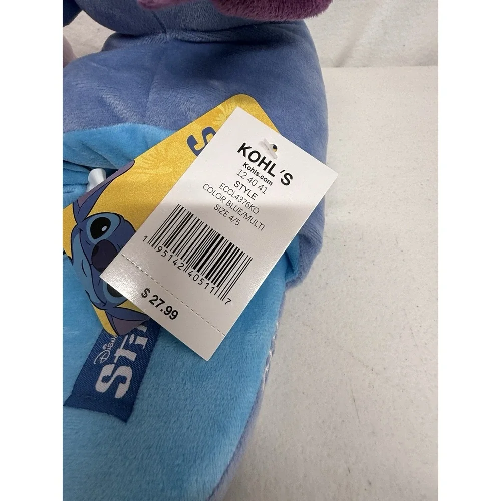 Disney Stitch And Angel Plush Slippers Kids Size XL 4/5 NWT By Ground Up